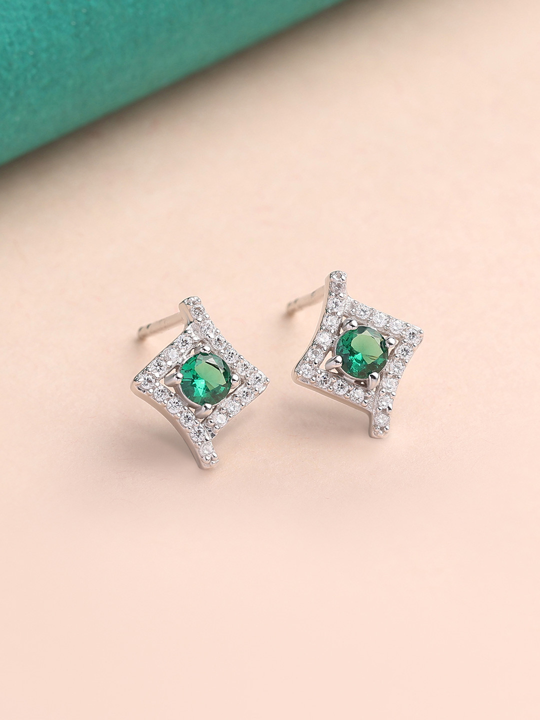 Ornate Jewels 925 Silver Green Cubic Zirconia Glamourous Earring