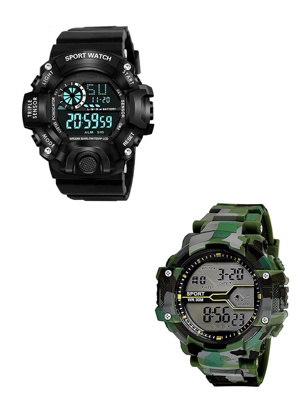 FROZIL Men Set Of 2 Dial & Straps Digital Watch Army Green-Black Ring