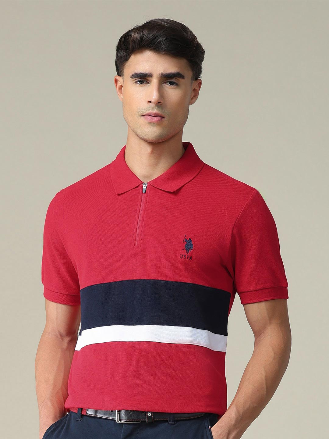 U.S. Polo Assn. Colourblocked Slim Polo Collar T-shirt
