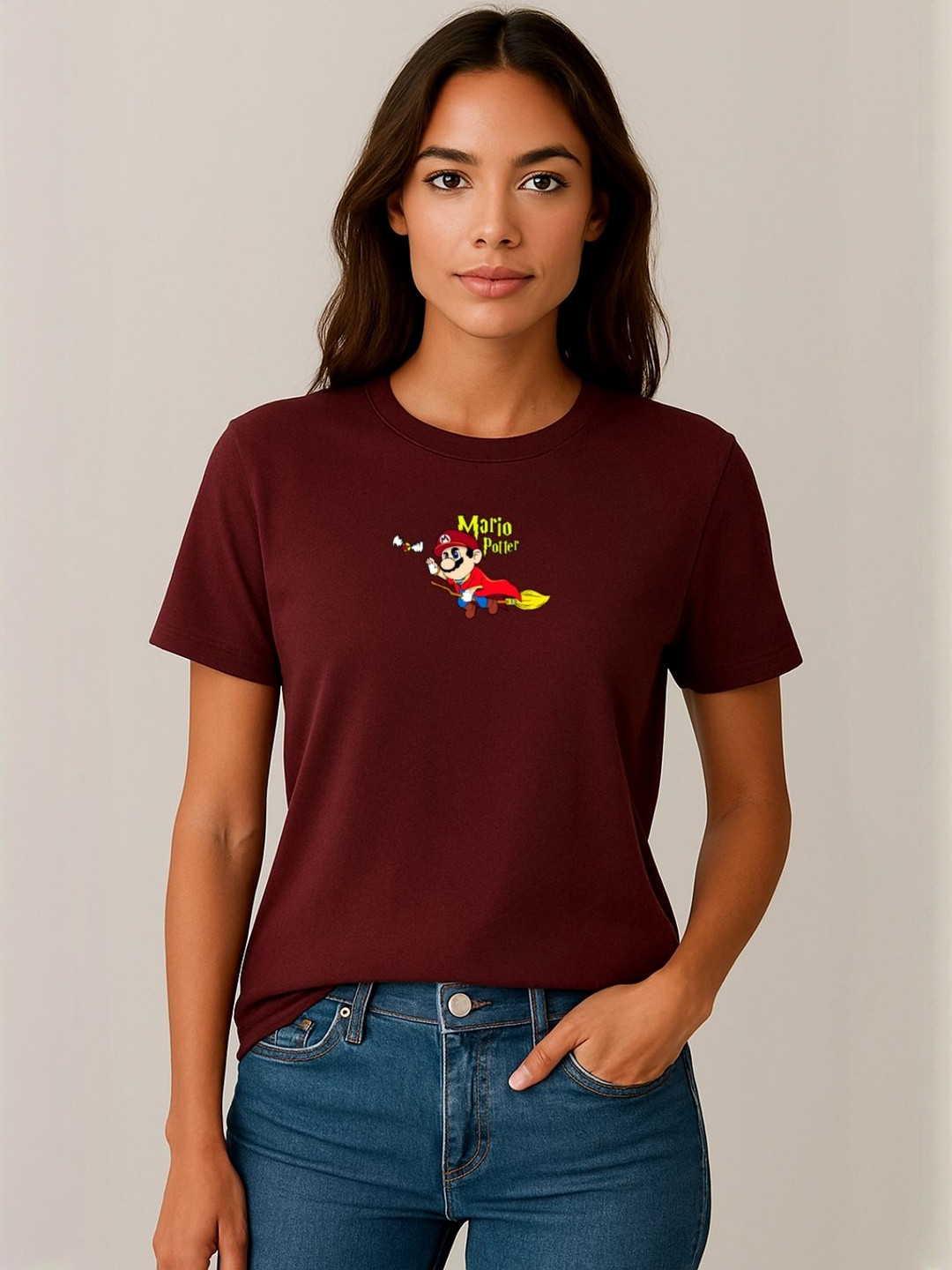 Anikmart Women Super Mario Graphic Printed Round Neck Cotton T-shirt