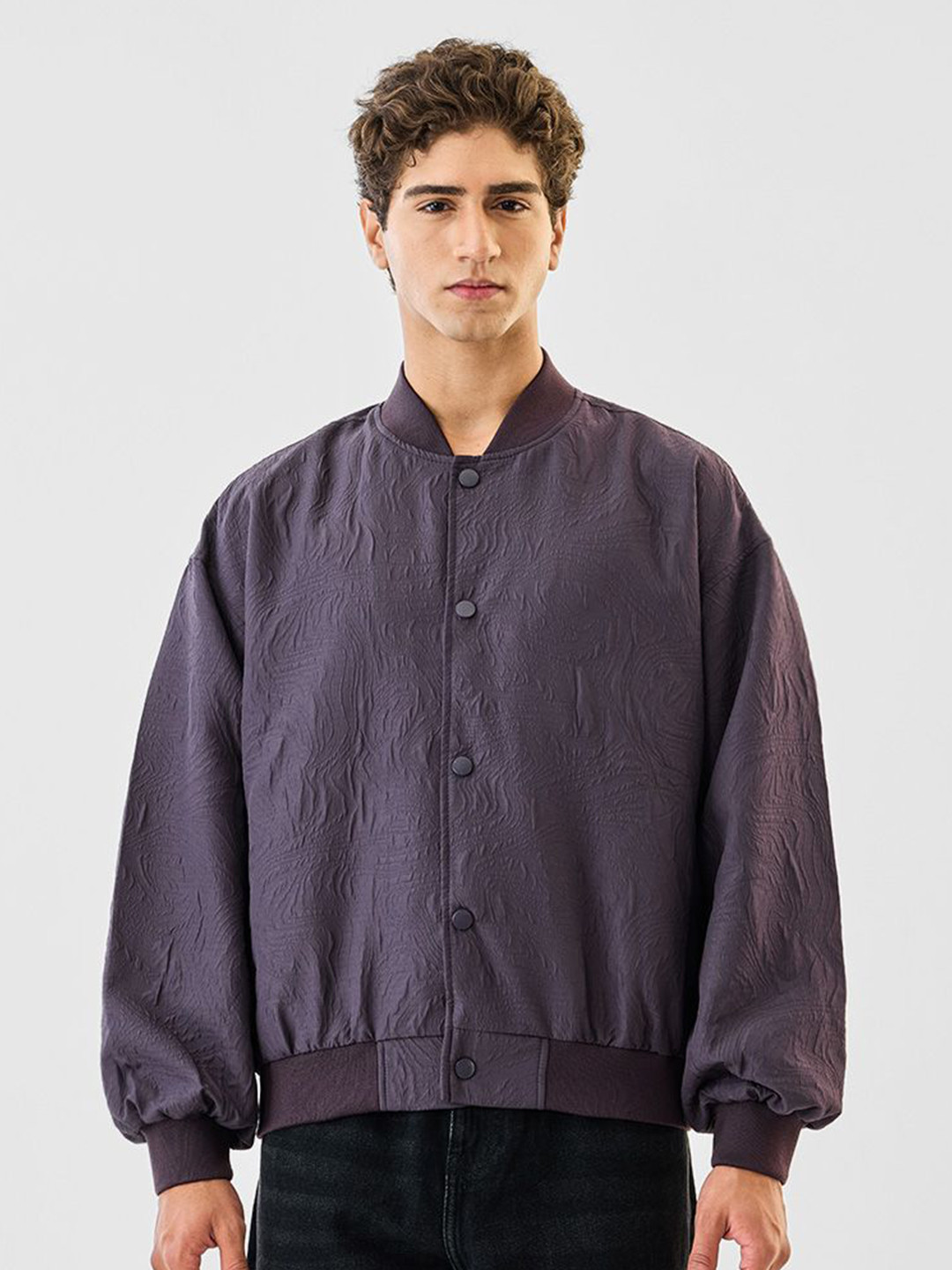 Snitch Men Stand Collar Solid Lightweight Bomber Jacket