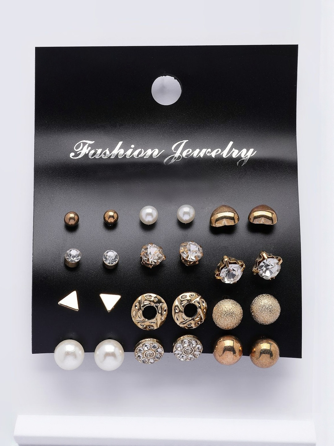 Scintillare By Sukkhi Set Of 12 Gold-Plated Crystals Studded & Pearls Beaded  Studs