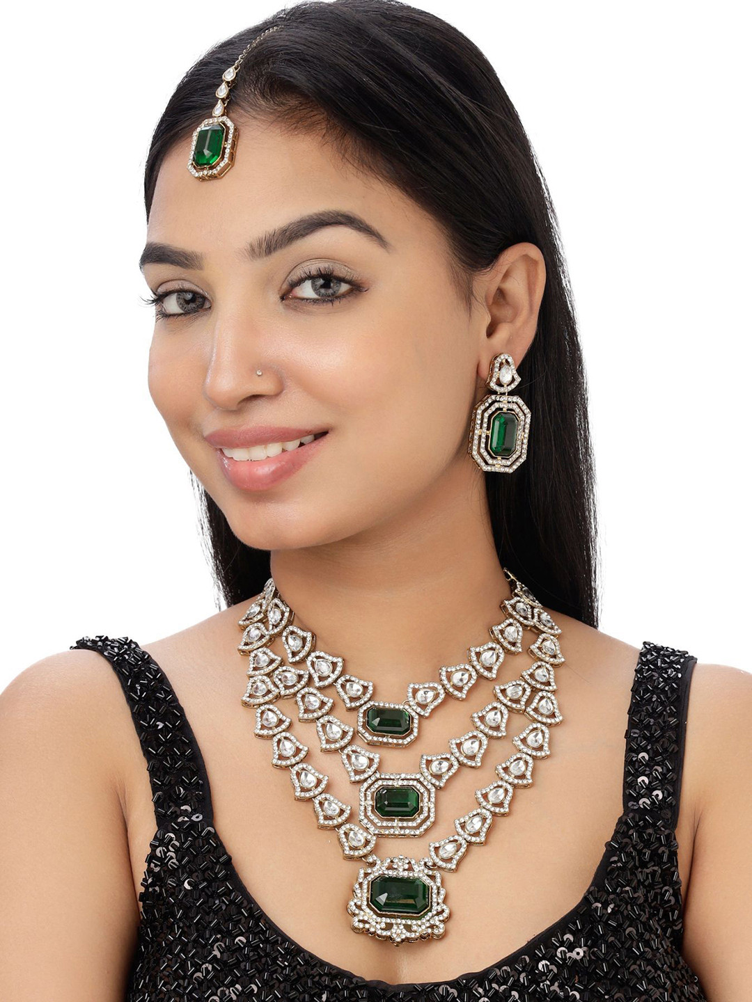 VELVET IMPERIAL Gold-Plated American Diamond Studded Jewellery Set