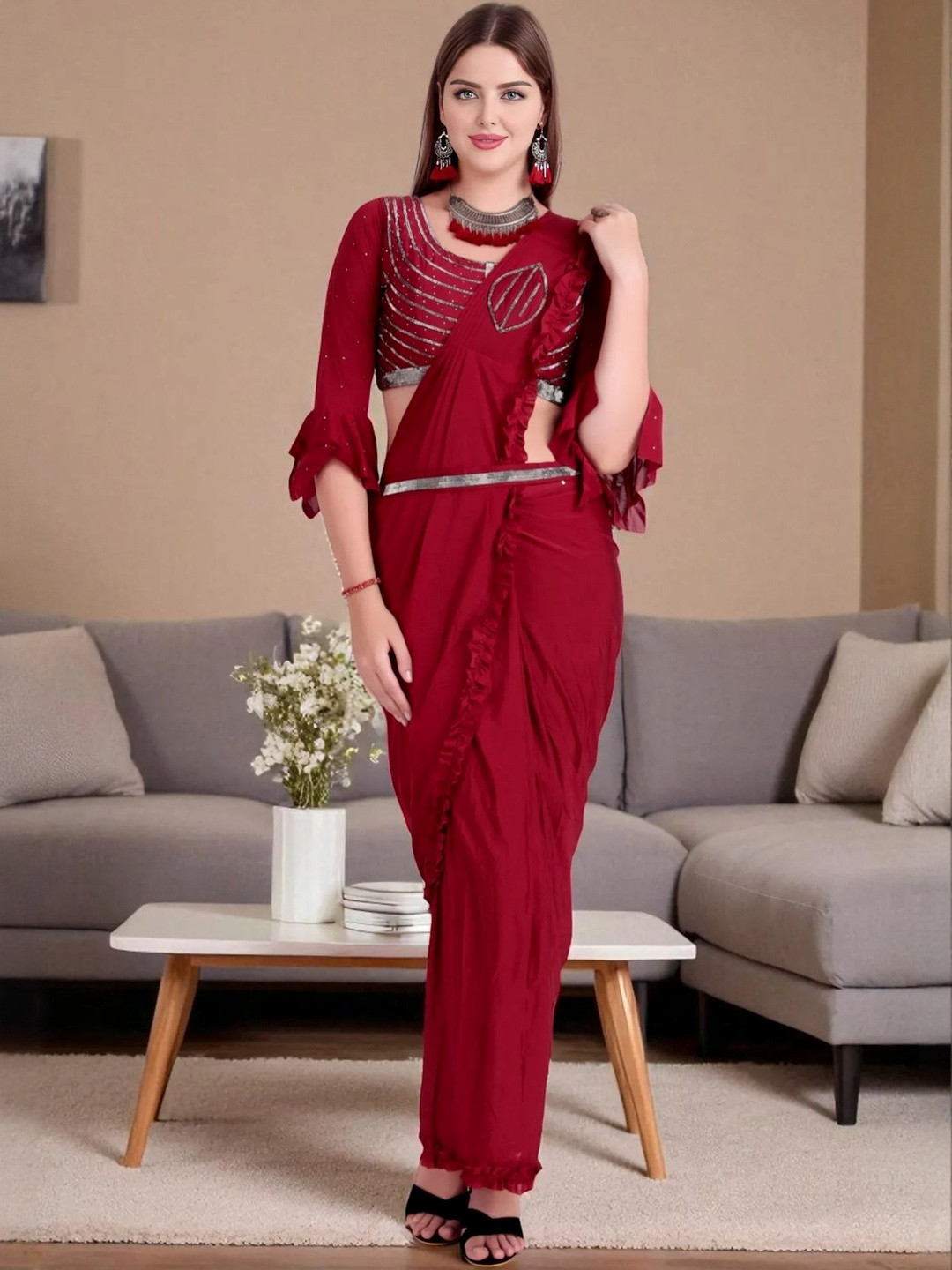 R.Code by The Roadster Life Co. Embellished Embroidered Poly Crepe Saree