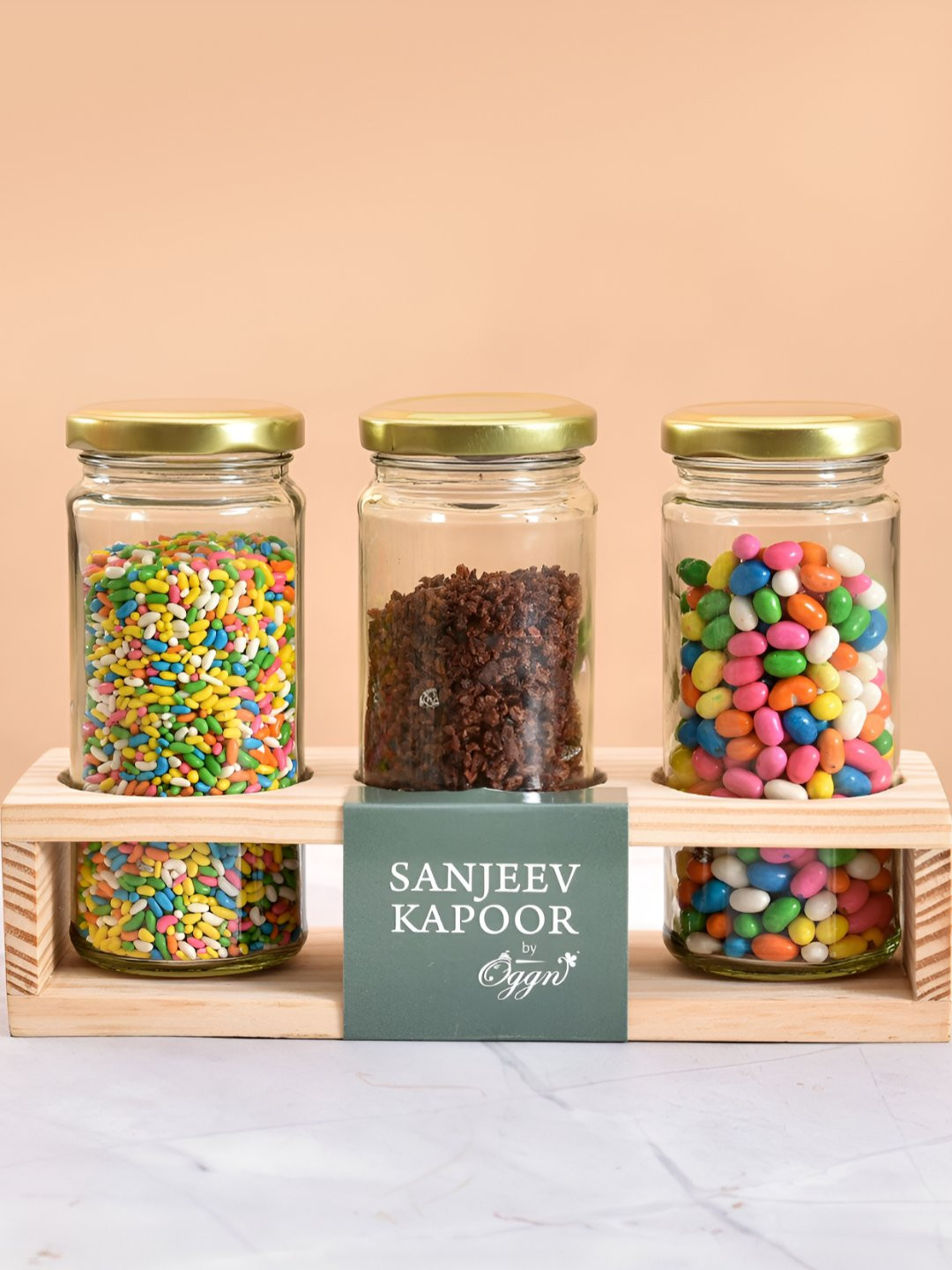 oggn Yankee Sanjeev Kapoor Set of 3 Glass Jar Set with Tray