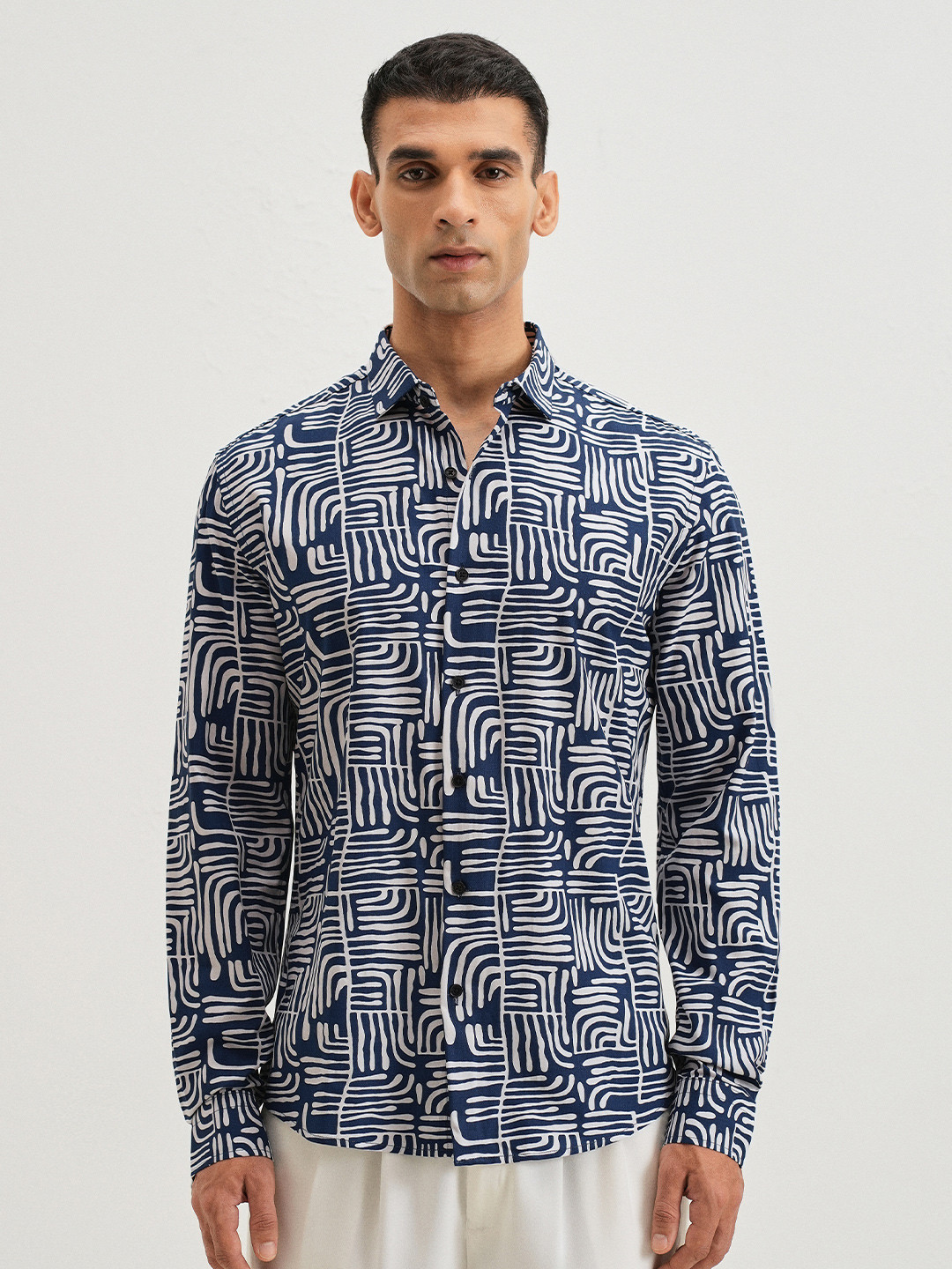 Banana Club Men Abstract Nautical Printed Spread Collar Classic Slim Fit Casual Shirt