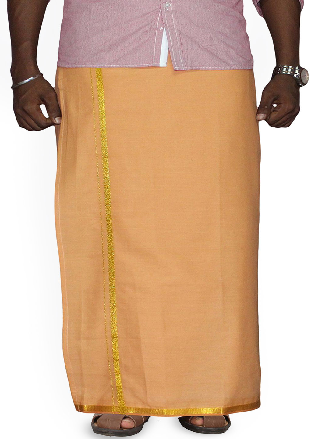 PRAKASAM COTTON Men's Single L.Kavi Colour with Jari Border Welcro Pocket Dhoti