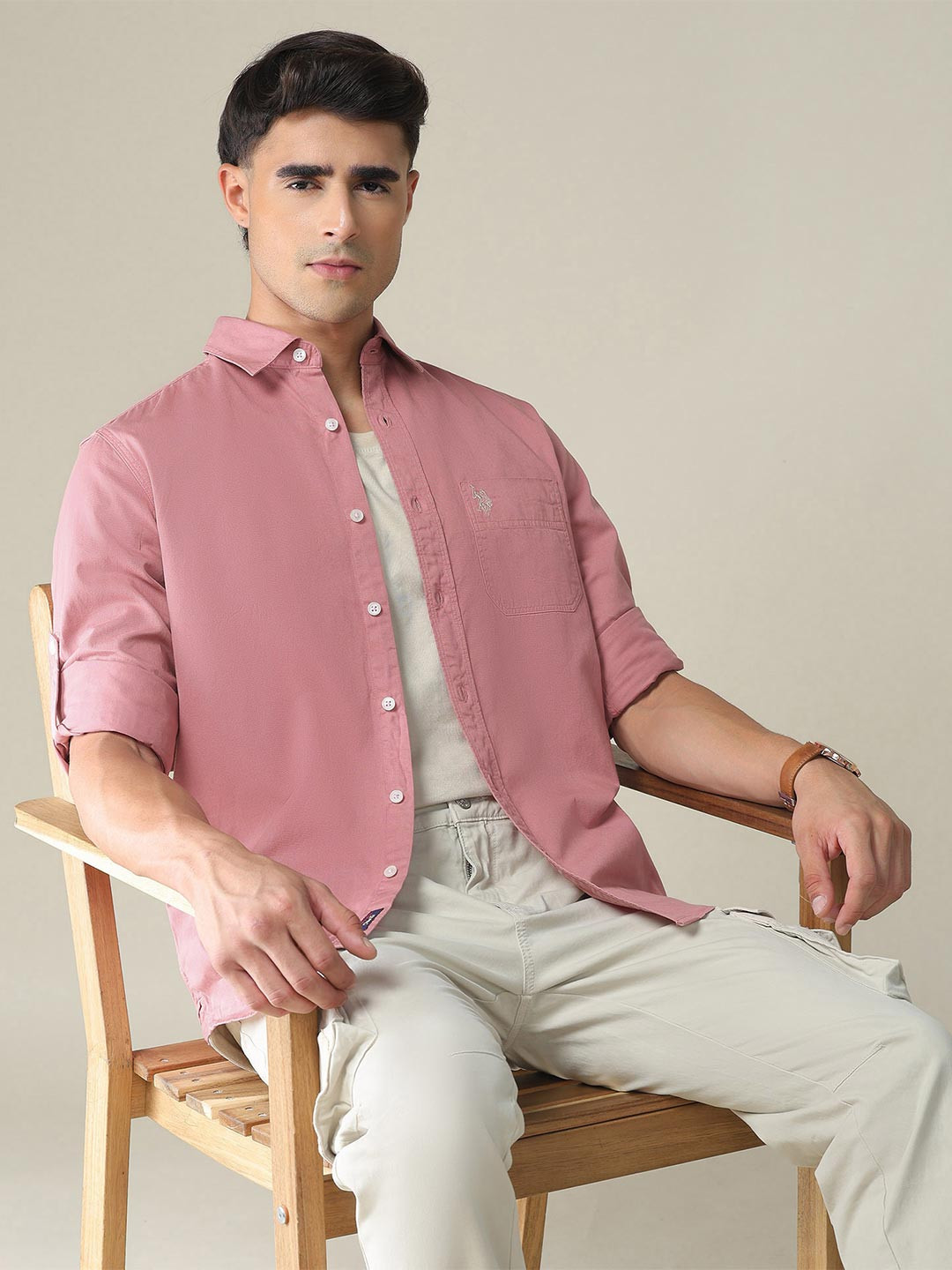 U.S. Polo Assn. Denim Co. Solid Twill Convertible Sleeve Casual Shirt