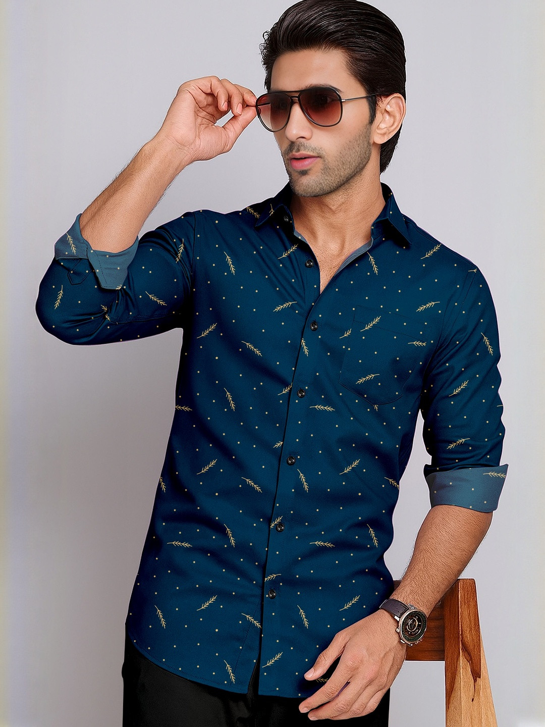 MAN'S SUITUP Men Blue Viscose Rayon Printed Casual Shirt