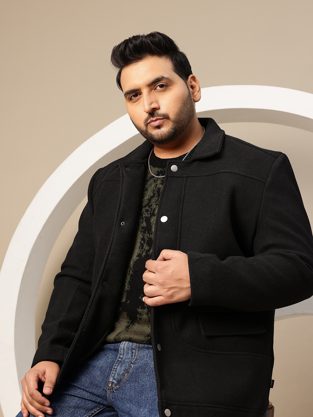 Sztori Plus size Spread Collar Snap Button Overcoat