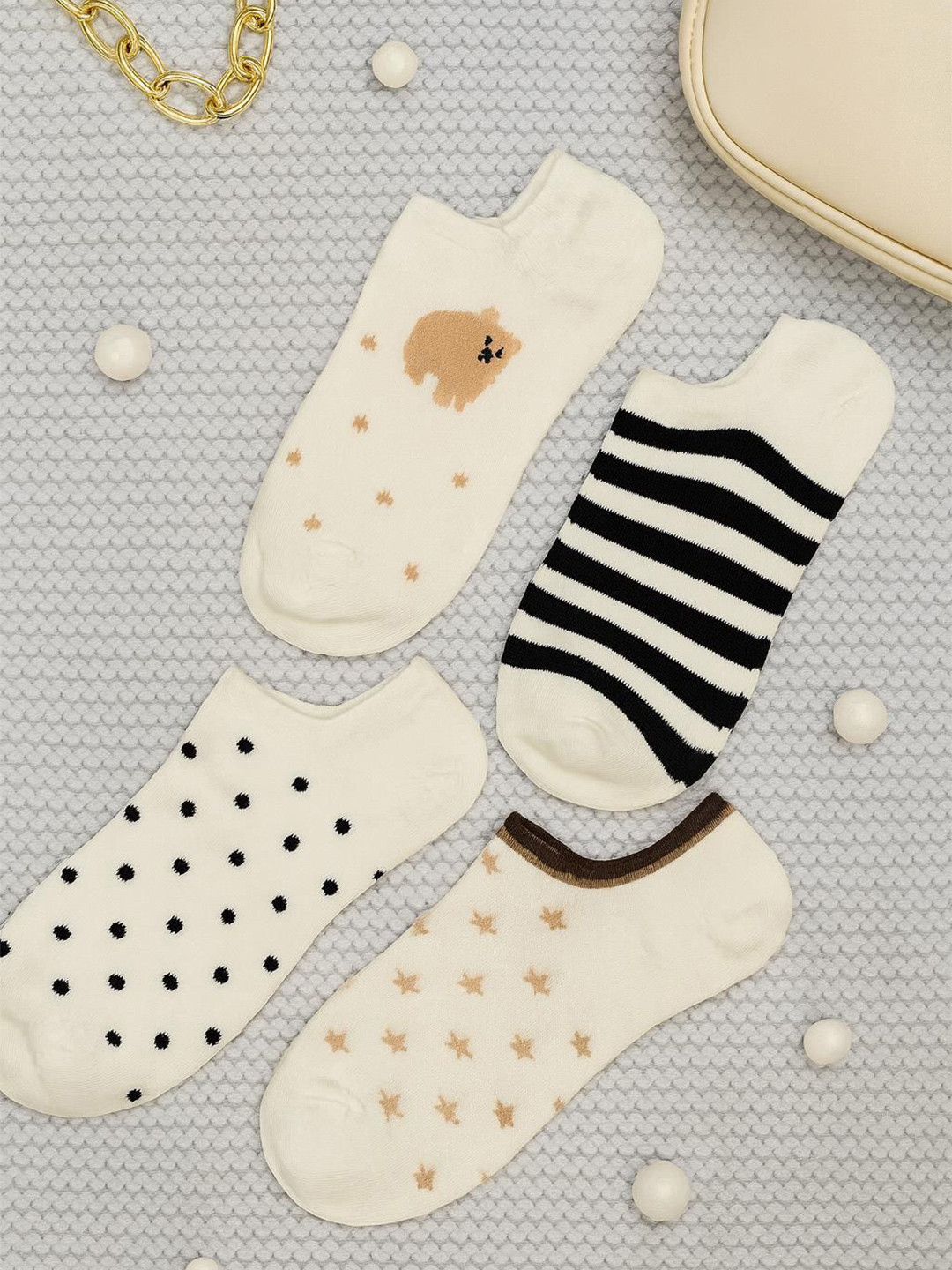 J Style Pack Of 4 Printed Ankle-Length Socks