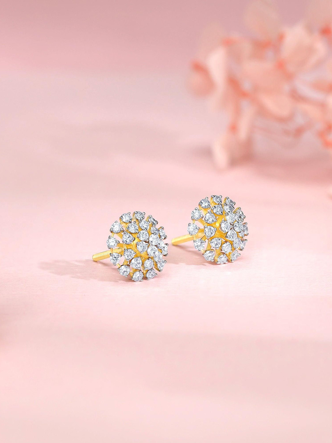 GIVA 18Kt Gold Dandelion Whisper Lab Grown Diamond Earrings-3.52 gms