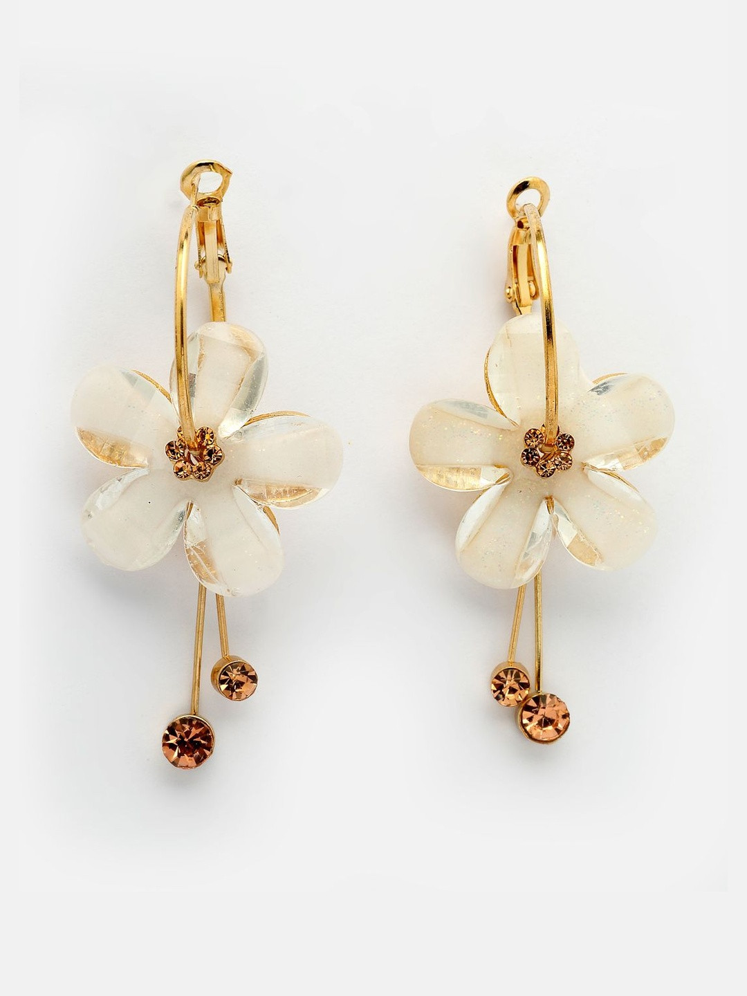 Scintillare By Sukkhi Gold Plated Crystals Studded Floral Shaped Hoop Earrings