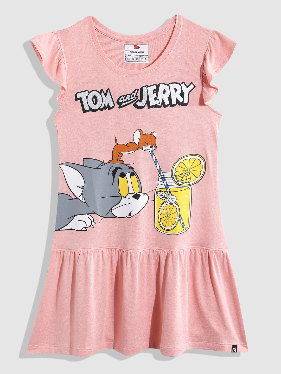 YK X Minute Mirth Tom & Jerry Printed Flutter Sleeve A-Line Dress