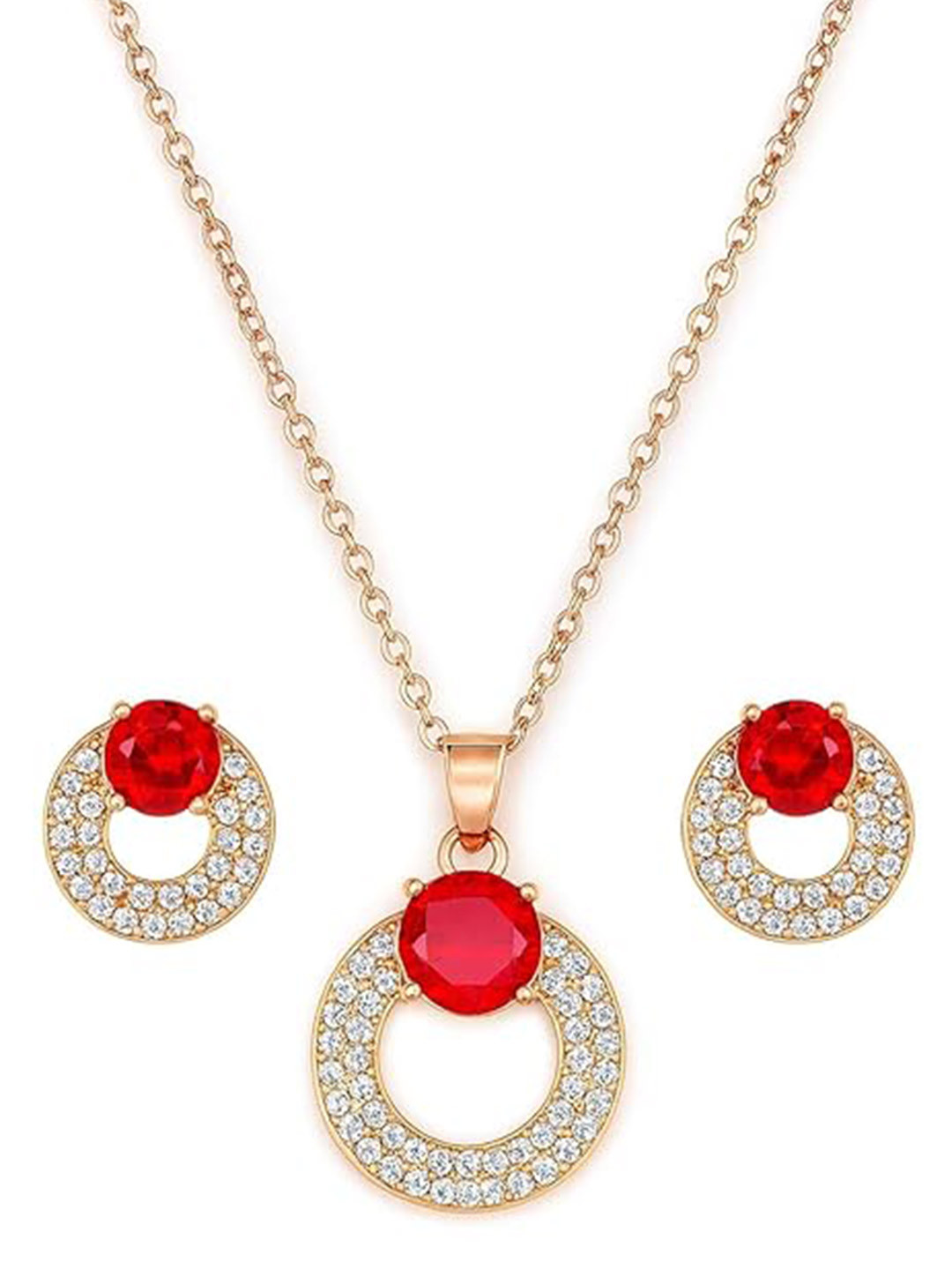 Nilu's Collection Rose Gold-Plated AD Studded Statement Necklace With Earrings