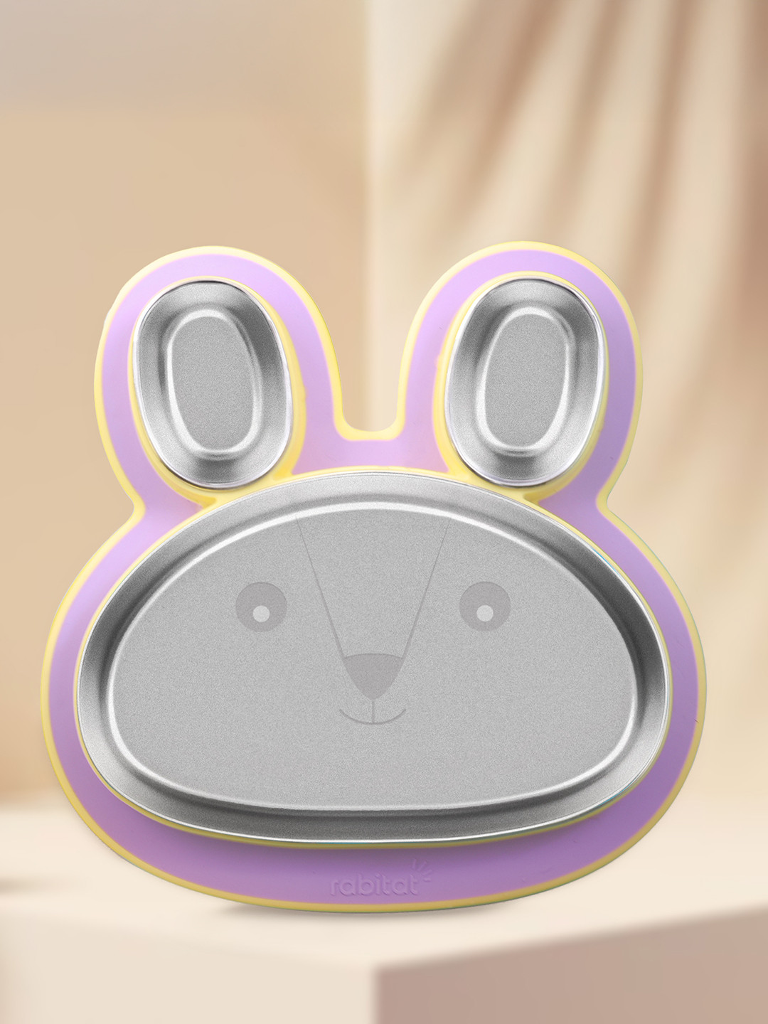 Rabitat Kids Purple & Yellow Hoppy Playte Anti Skid Stainless Steel Plate