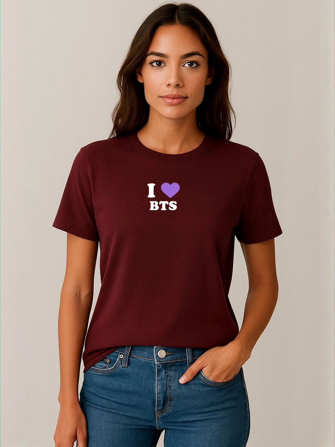 Anikmart Women BTS Typography Printed Round Neck Cotton T-shirt