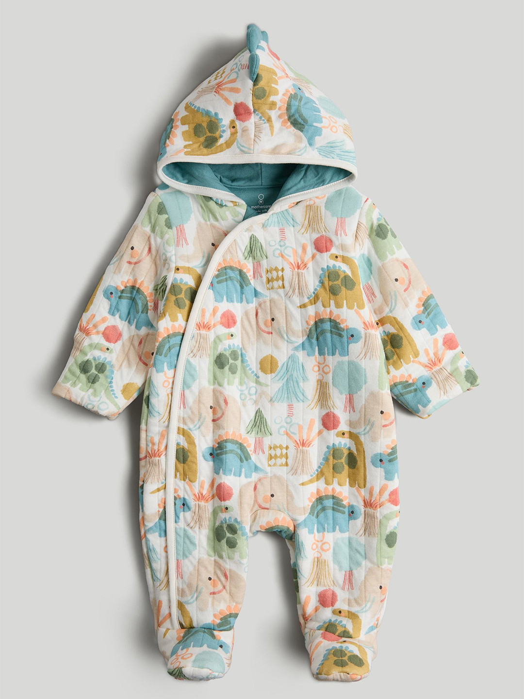 mothercare Boys Jurassic Jungle Printed Hooded Sleepsuit