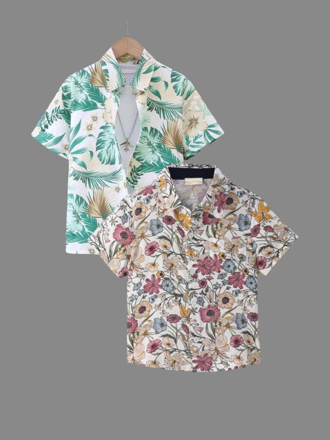 DUTT CREATION Boys Pack Of 2 Floral Printed Button-Down Collar Pure Cotton Formal Shirts