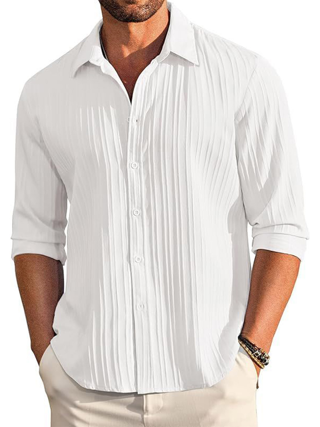CB-COLEBROOK Men Textured Long Sleeves Casual Shirt