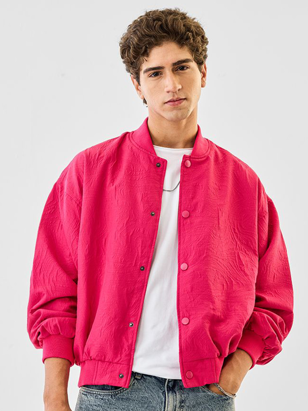 Snitch Men Stand Collar Solid Lightweight Bomber Jacket