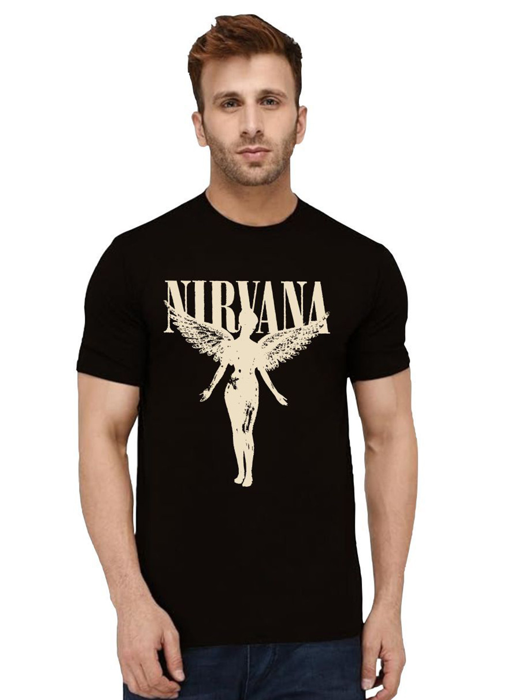 Freaks Men Nirvana Graphic Printed Round Neck Cotton Slim Fit T-shirt