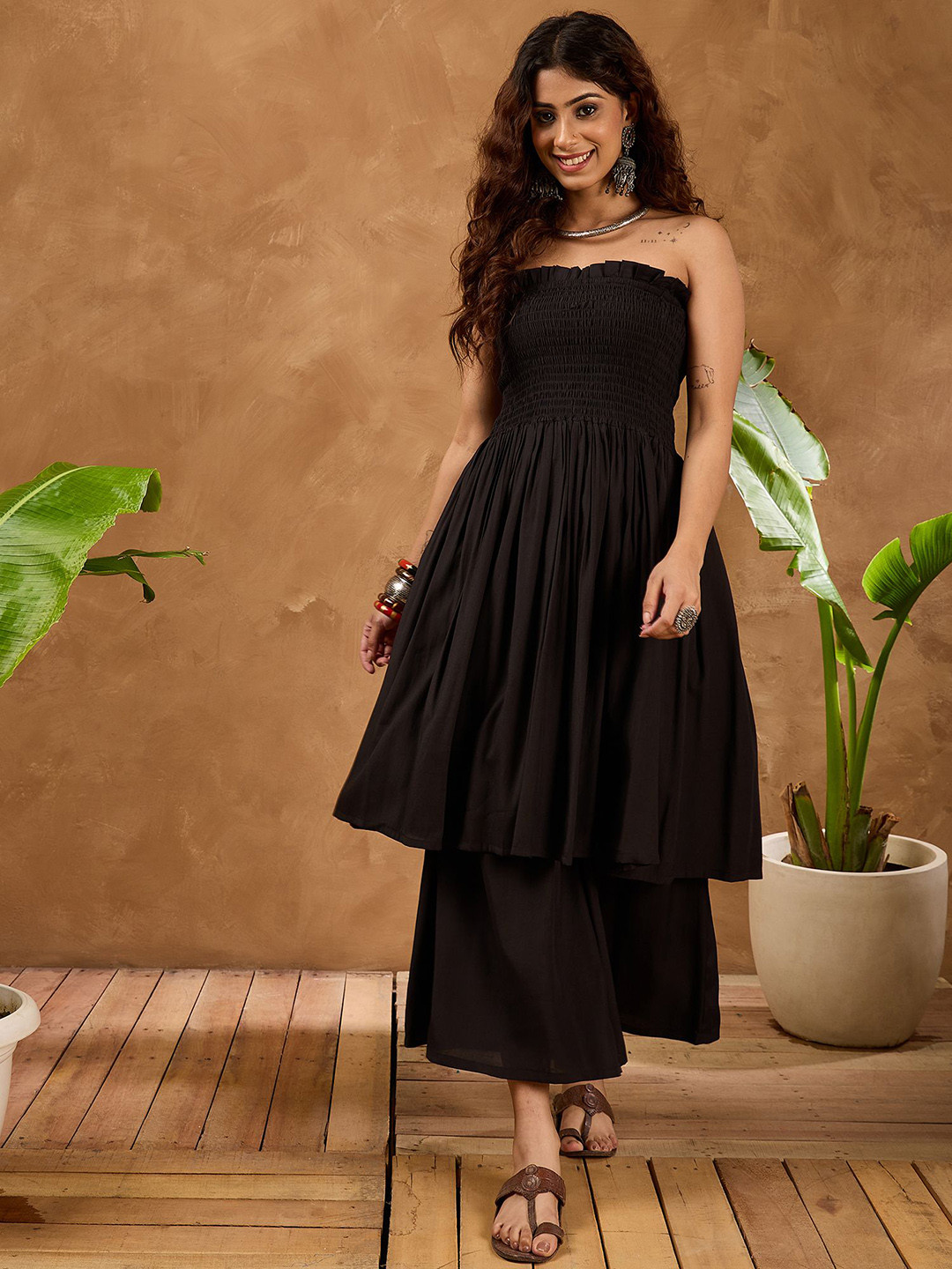 InWeave Off-Shoulder A-Line Kurta With Palazzos