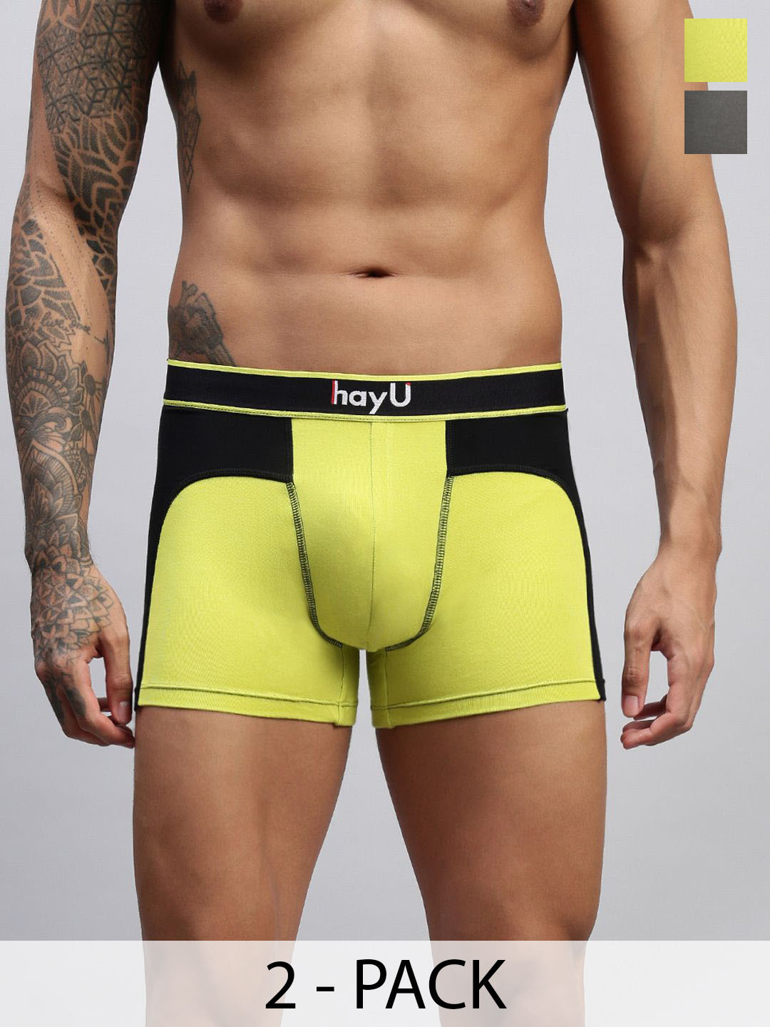 HAYU Pack Of 2 Color Blocked Anti-Microbial Trunks HUTR_002_FSGY_S_2PC