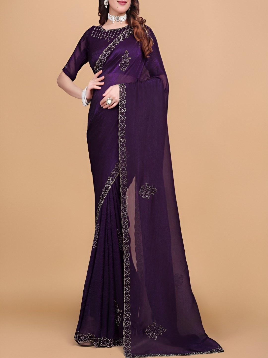 Tarlas Sarees Embellished Embroidered Satin Saree