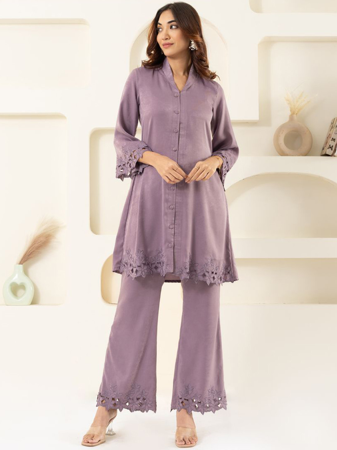 EESHA GUPTA Shawl Collar Velvet Tunic With Trousers