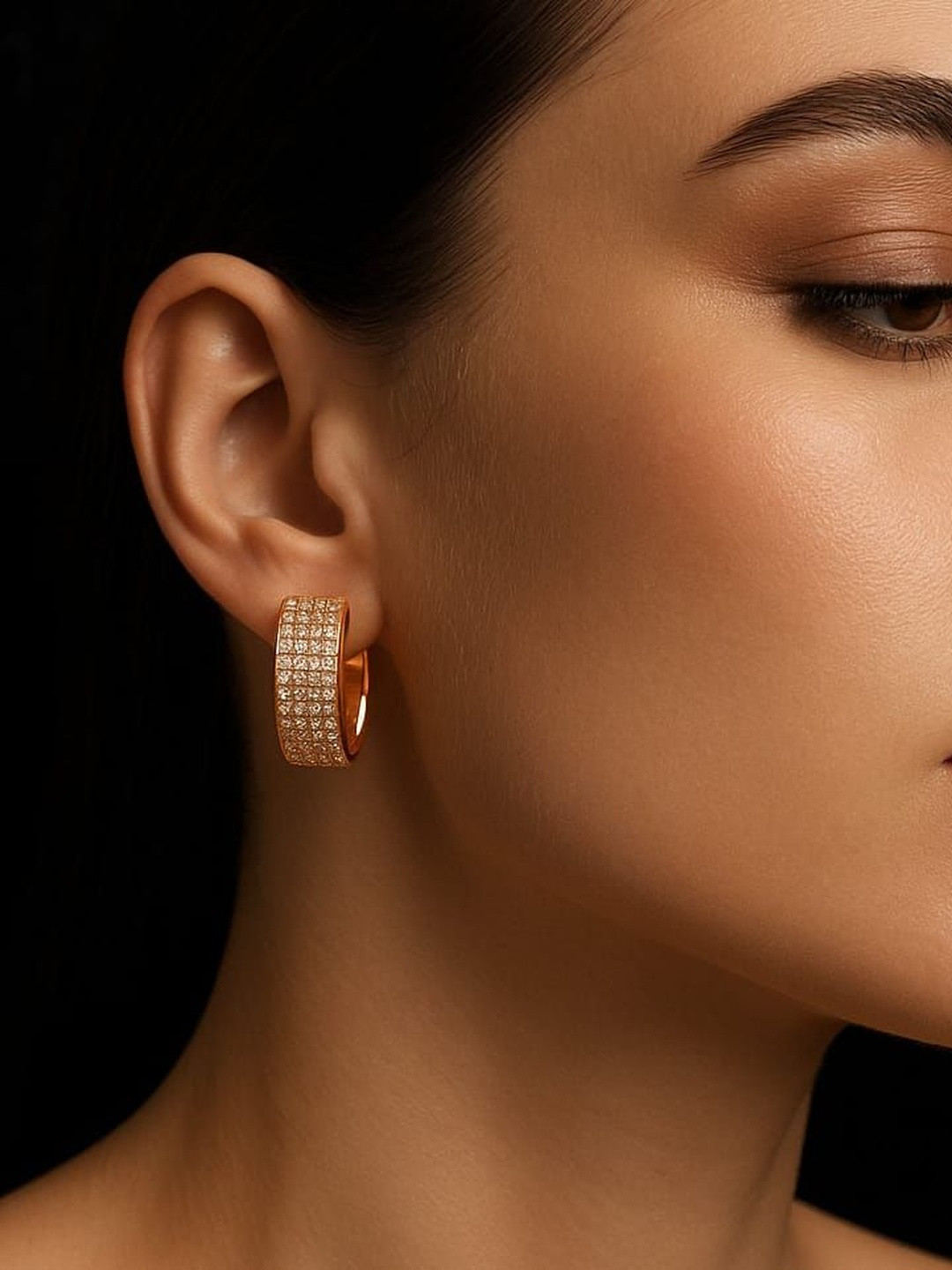 NEW AMBAJI ART JEWELLERY Rose Gold-Plated American Diamonds Studded Hoop Earrings