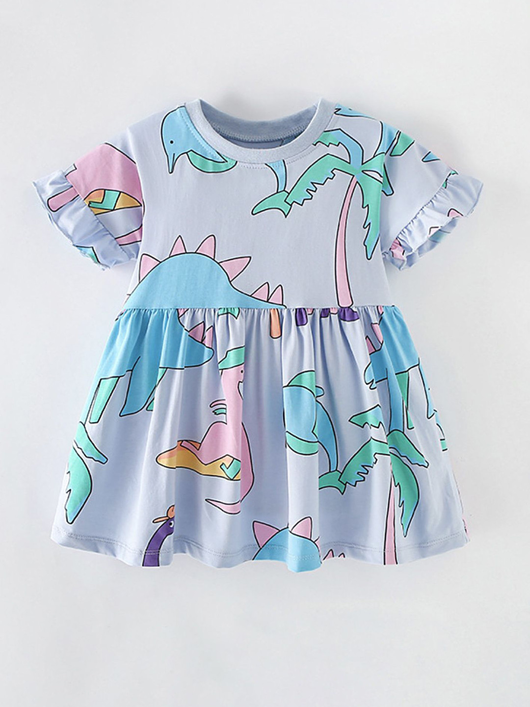 LULU & SKY Girls Novelty Printed Crew-Neck A-Line Dress