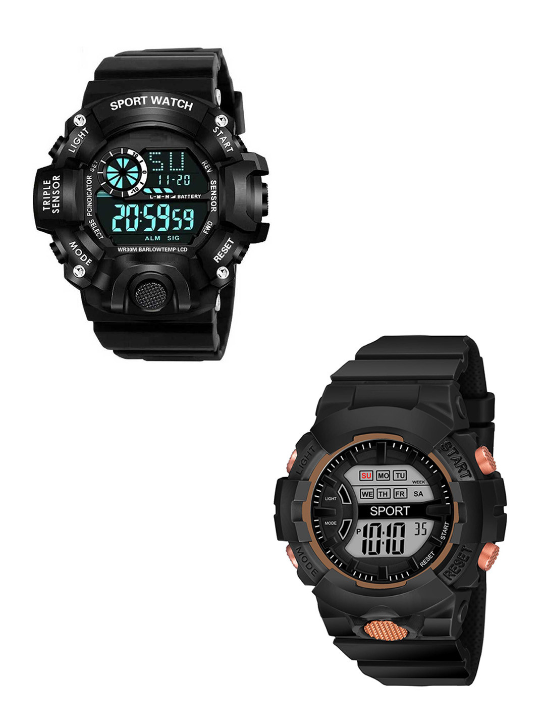 FROZIL Men Pack of 3 Round Dial Digital Watches C-Sh-DK-Black-Led
