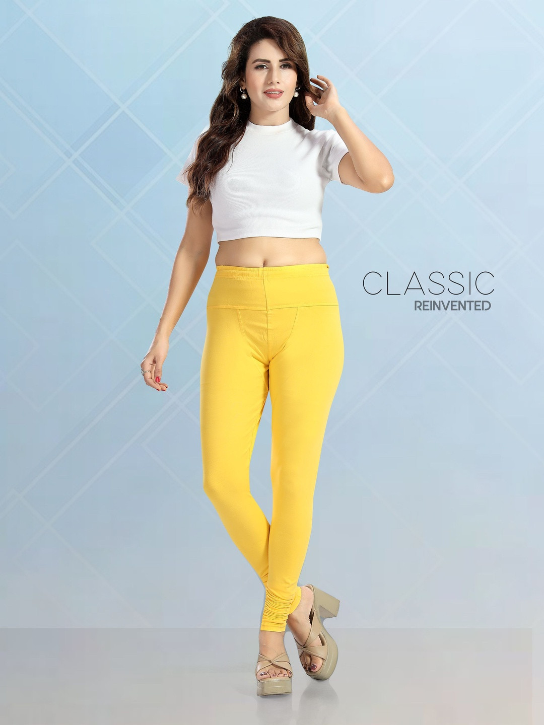 GEMINI Women Yellow Solid Cotton Slip-On Casual Leggings