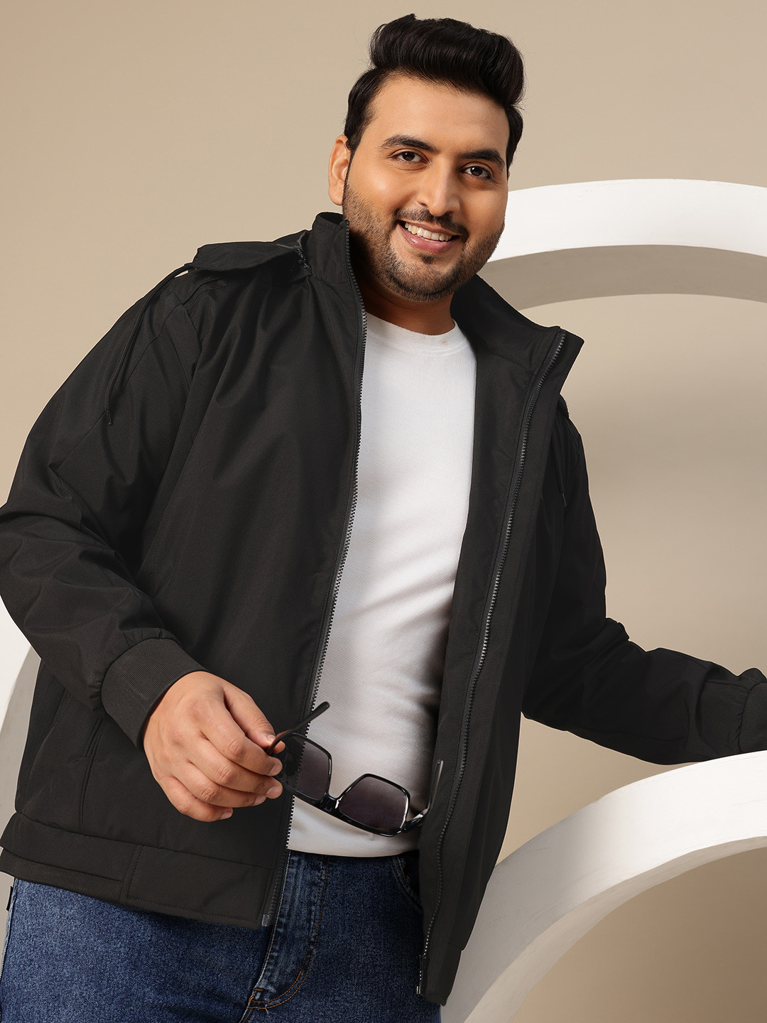 Sztori Plus Size Bomber Jacket With Detachable Hood