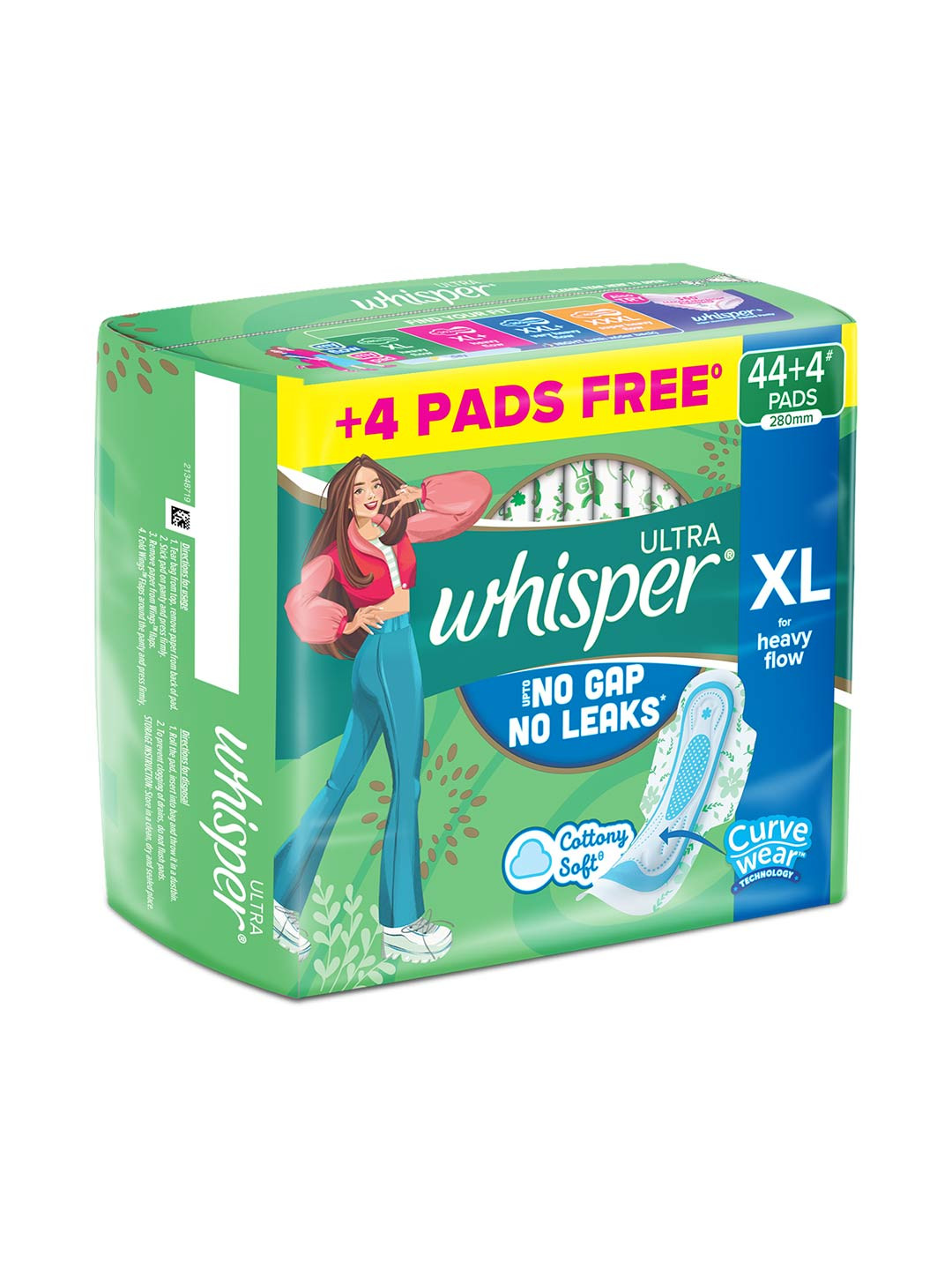Whisper Ultra Upto No Gap No Leaks Sanitary Pads for Heavy Flow Protection - 48 XL Pads