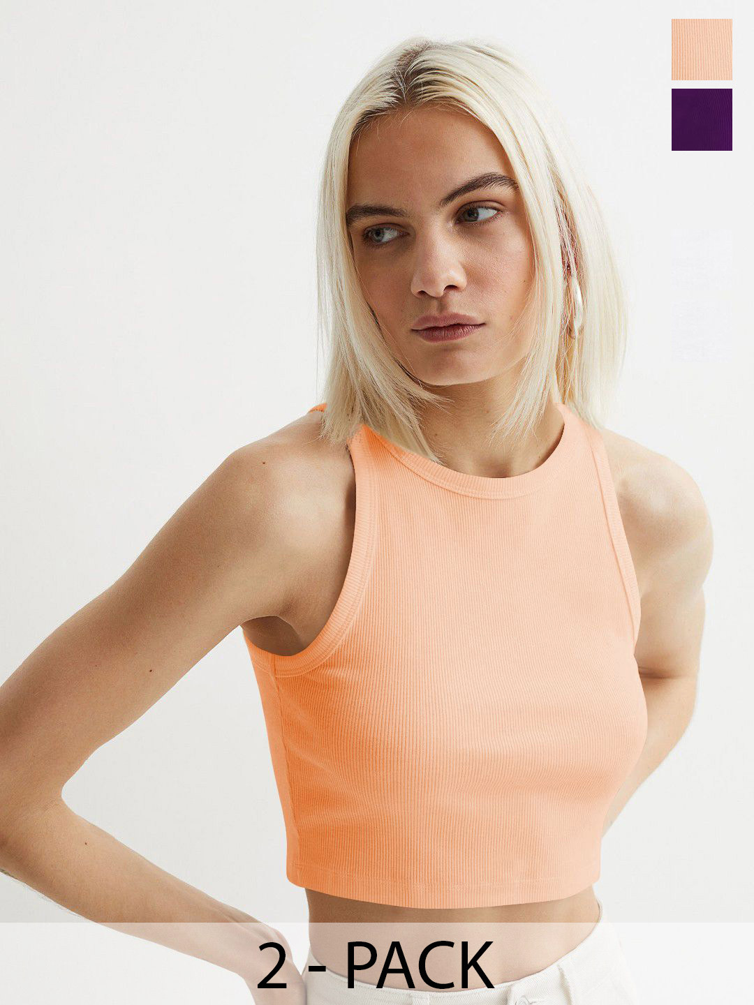 KERI PERRY Women Pack of 2 Ribbed Sleeveless Crop Tops