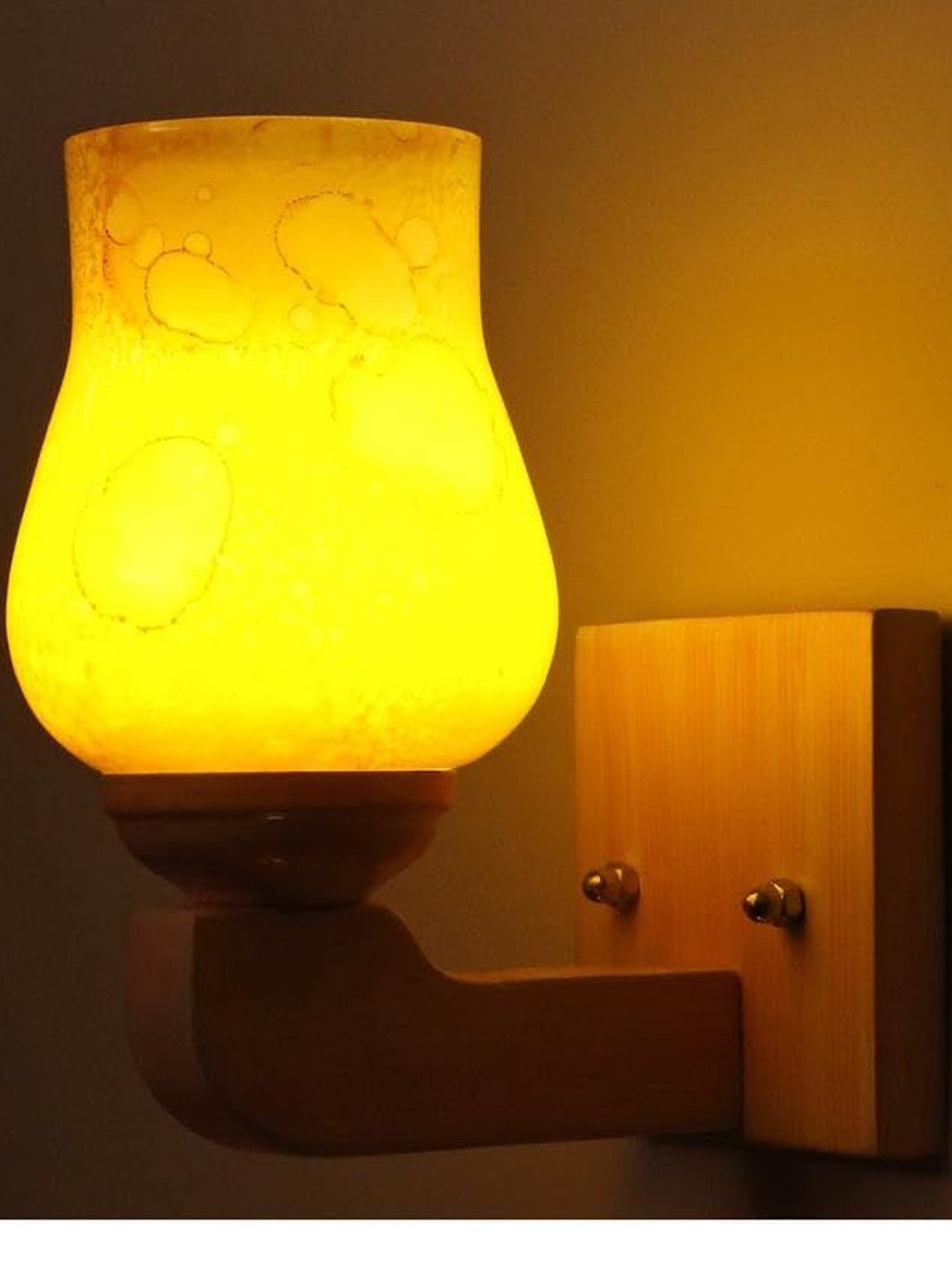 1ST TIME Yellow & Pink Printed Glass Frutum Shaped Wall Lamp