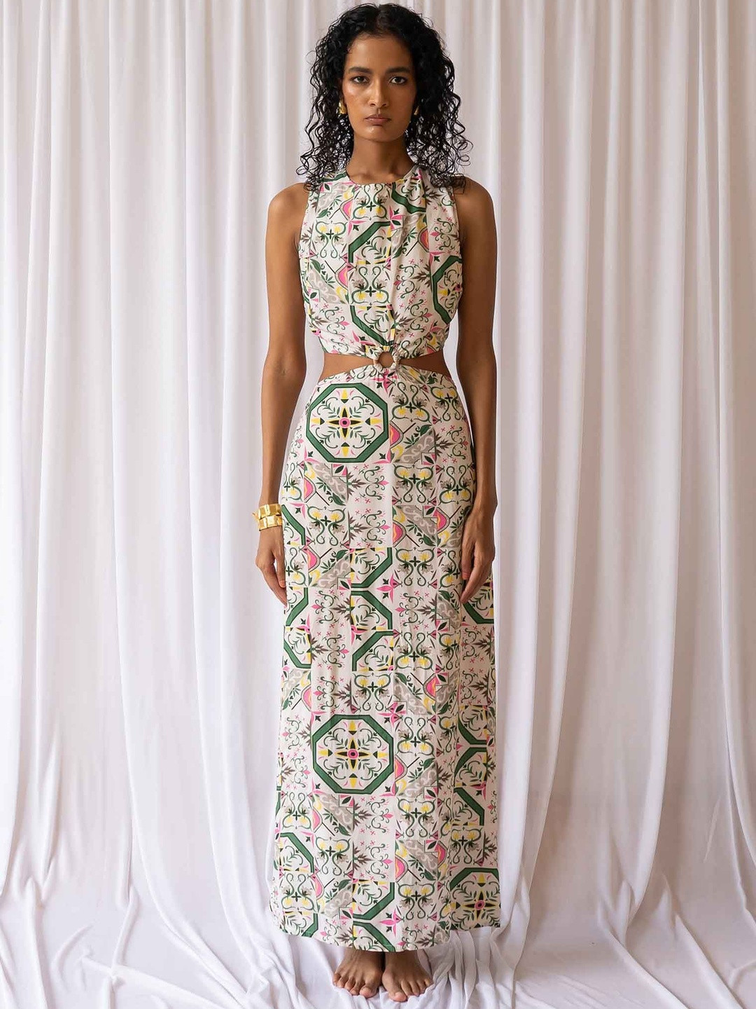Endless Affair Abstract Printed Cut-Outs Details  Maxi Dress