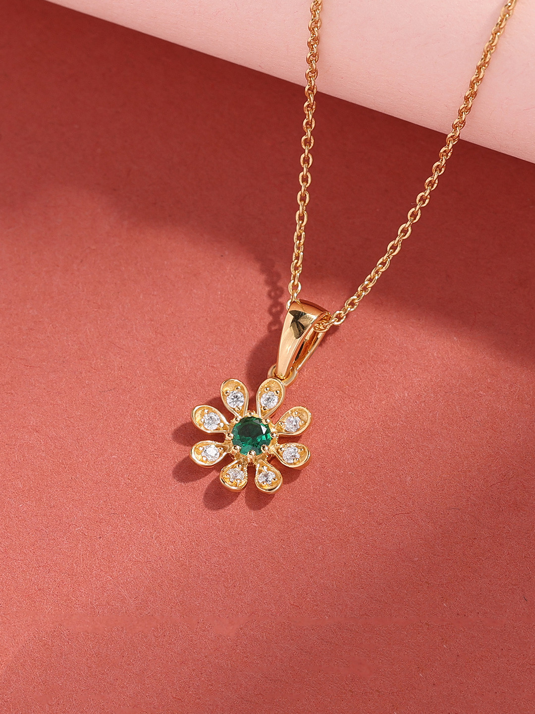 Ornate Jewels 925 Silver 18K Gold Plated Green Emerald Pendant With Chain