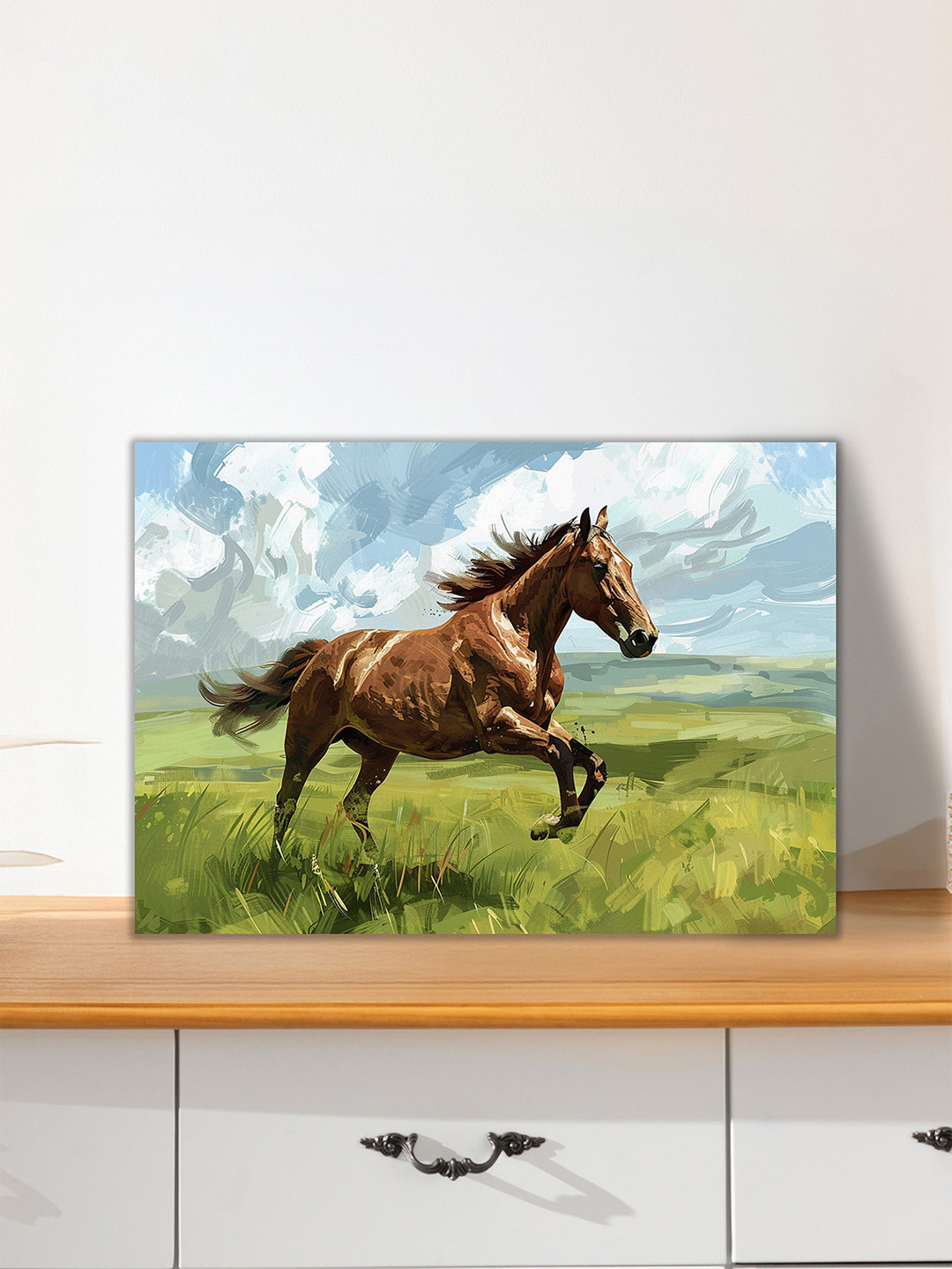 nestroots Run with the Wind White & Brown Horse Printed Canvas Wall Art