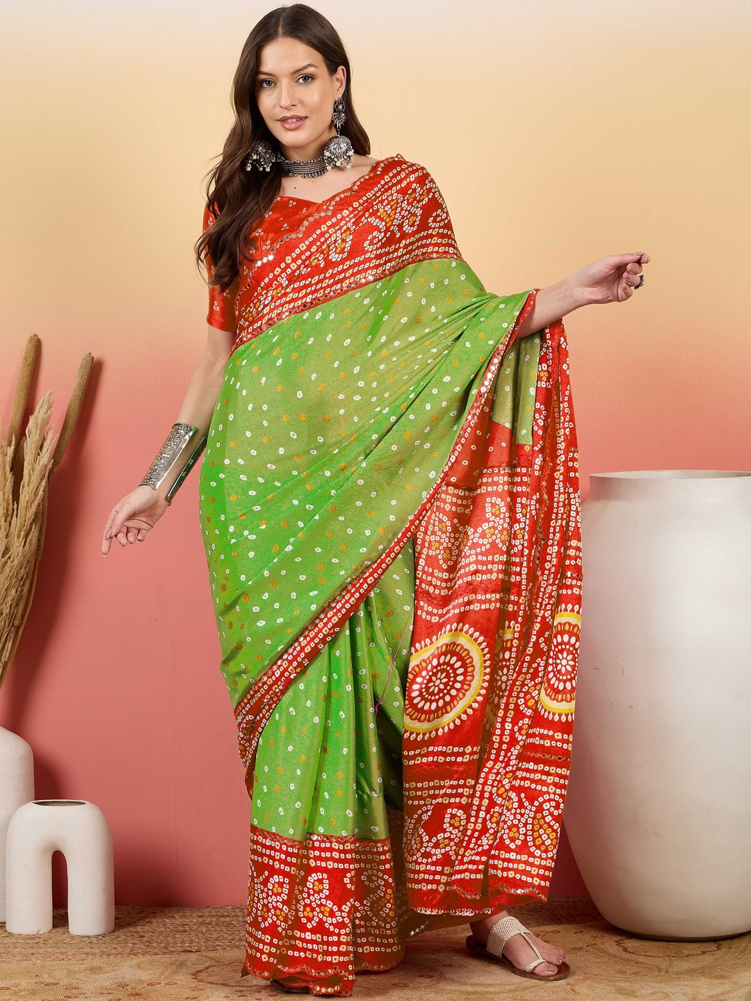 Suha Bandhani Half and Half Saree