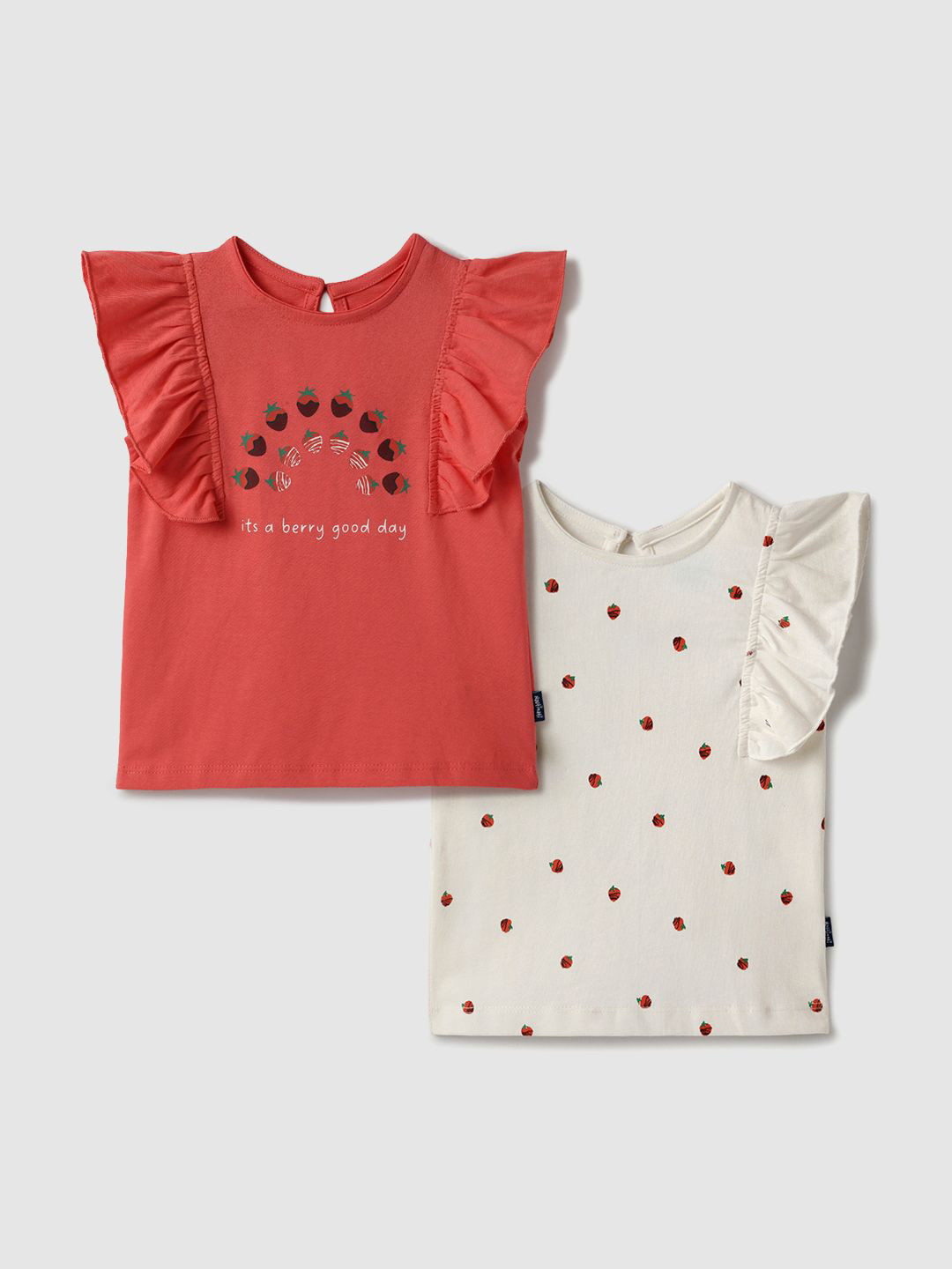 Nauti Nati Girls Pack of 2 White & Red Printed Tops