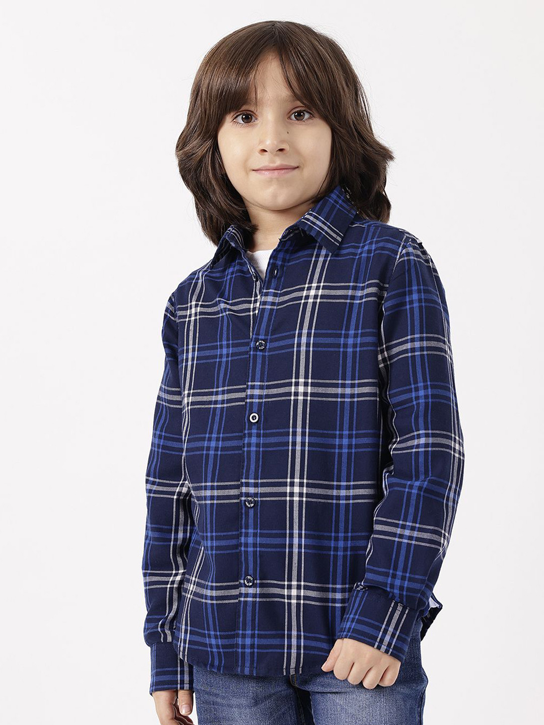 One Friday Boys Classic Fit Tartan Checked Spread Collar Casual Shirt