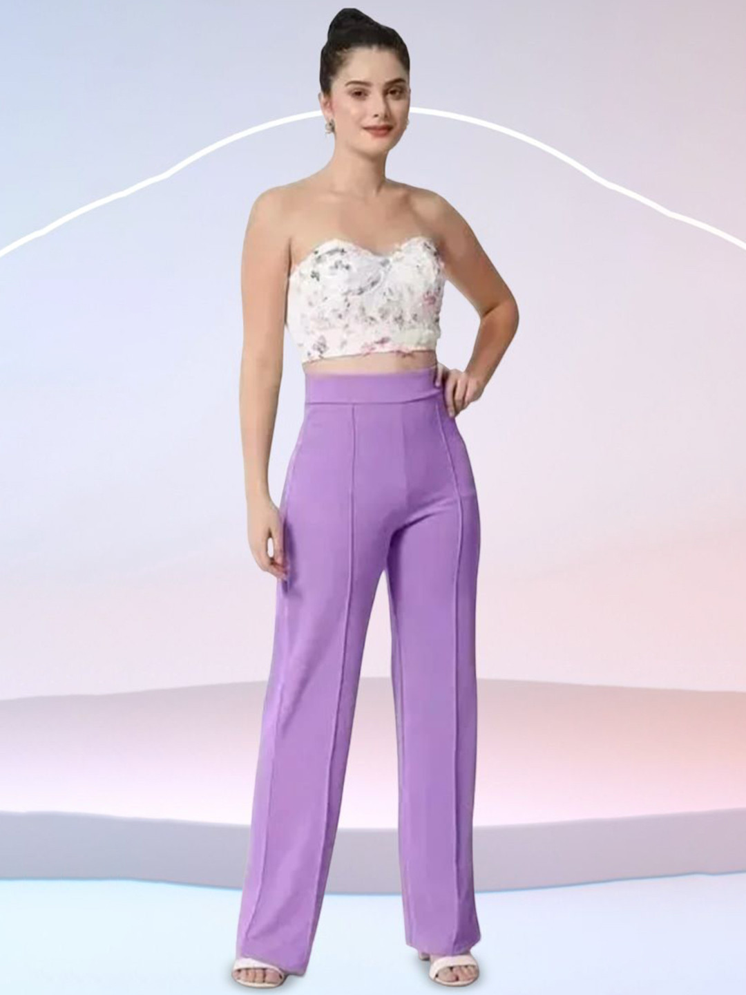 L Fashion Jeans Women Straight Fit High-Rise Pleated Trousers