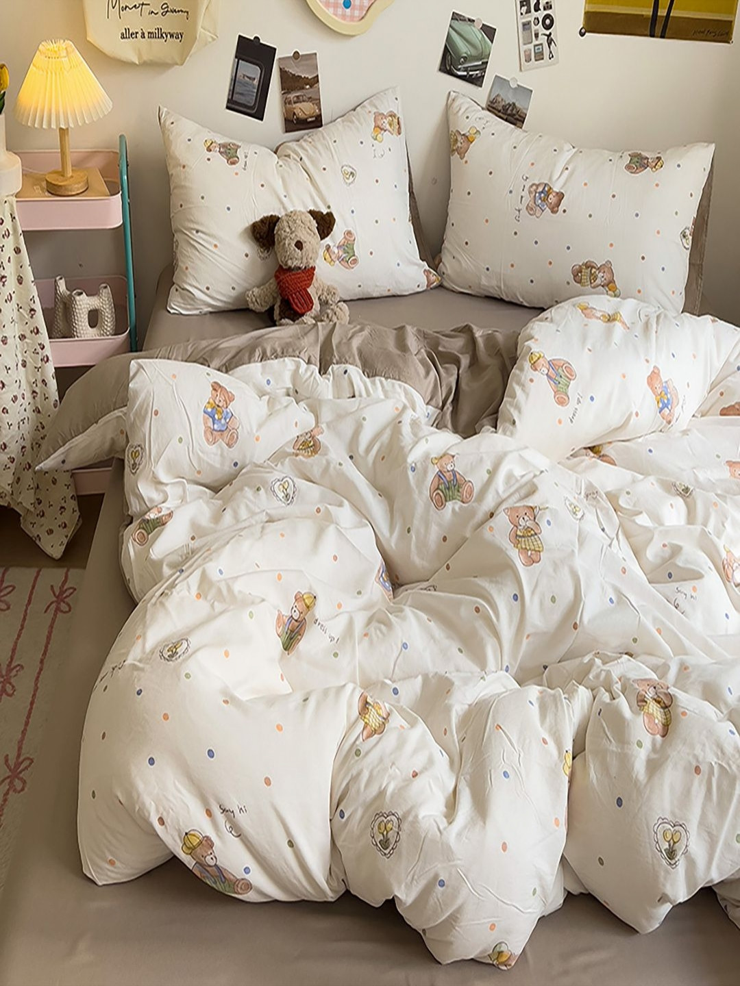 JC HOME Grey & White Quirkt Printed AC Room Double Extra Large Bedding Set