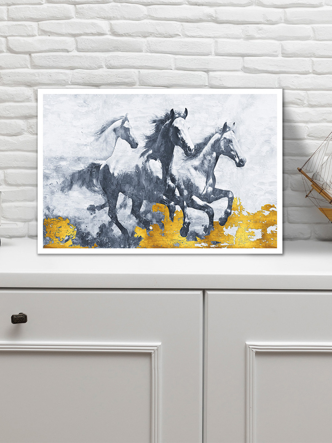 nestroots White & Blue Fleet and Fearless Horse Canvas Wall Art