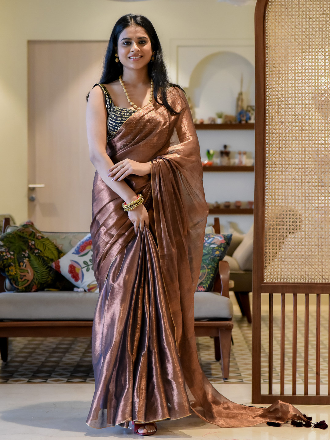 Suta Rust Cotton Polyester Tissued Saree