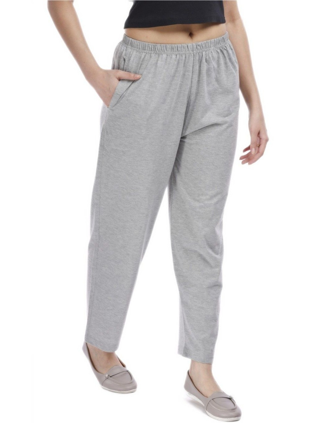 E-MAX Women Grey Cotton Solid Pyjamas