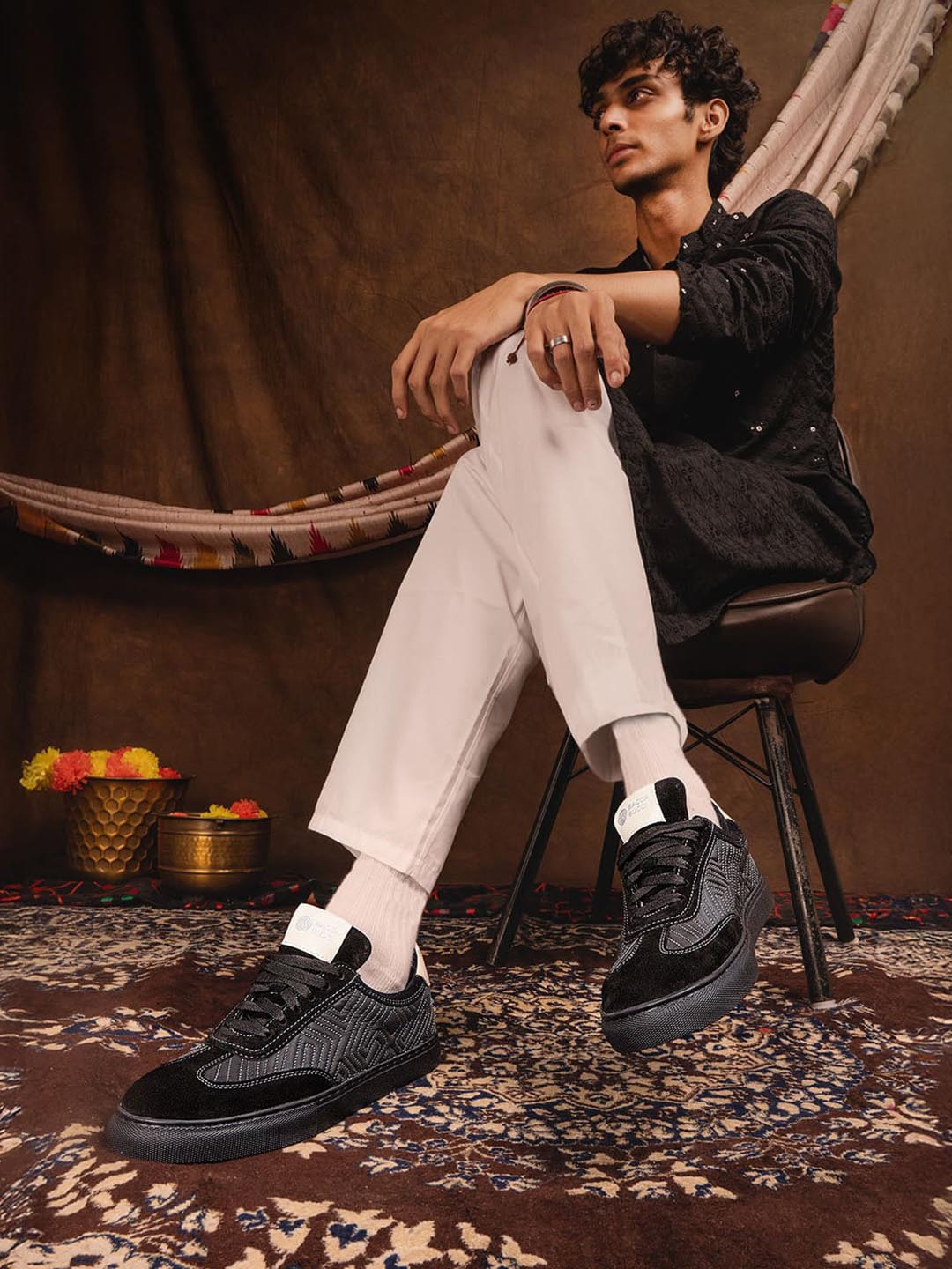 bacca bucci Men Rangreza Lace-Ups Sneakers for Indian Festive and Ethnic Wear Black UK 6